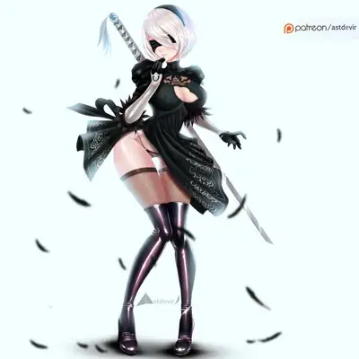 Girl in black and white with a sword