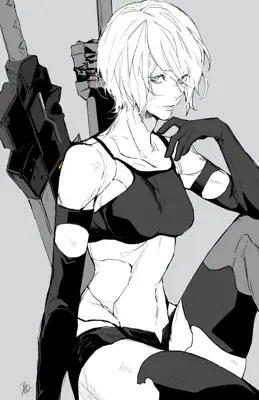 Girl with a gun and a black and white outfit