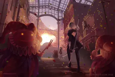 Girl with a gun in a city