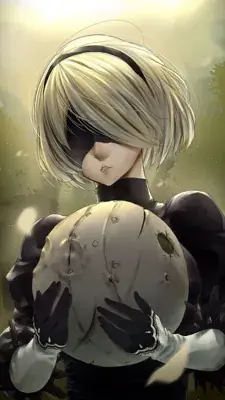 Girl with blonde hair and black gloves holding a white ball