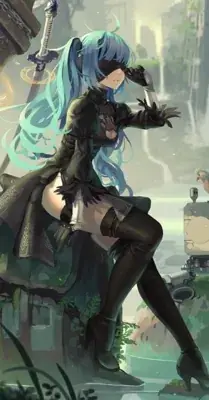 Girl with blue hair and black boots sitting on a rock