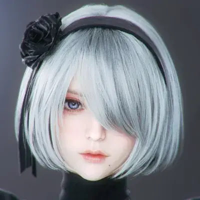 Girl with grey hair and a black dress