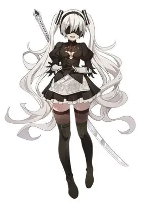 Girl with long white hair and black boots