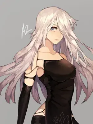 Girl with long white hair and black dress