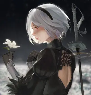 Girl with white hair and a sword