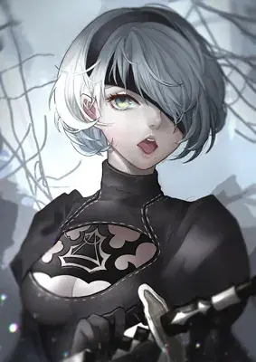 Girl with white hair and black clothes