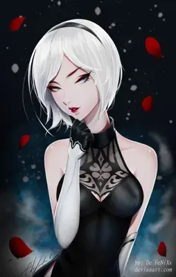 Girl with white hair and black dress