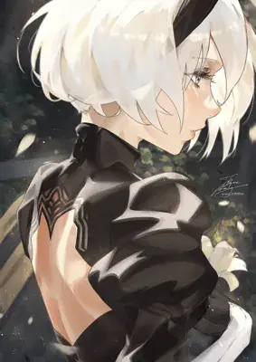 Girl with white hair and black dress