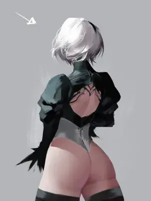 Girl with white hair and black stockings