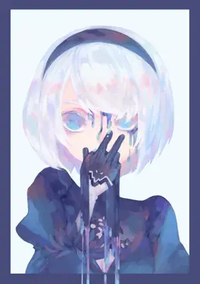 Girl with white hair and blue eyes, holding a microphone
