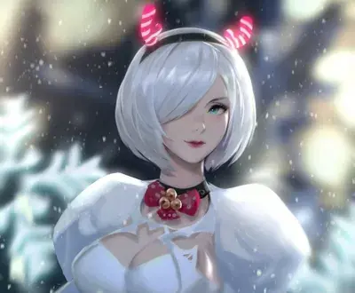 Girl with white hair and red bows