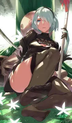 Nude girl with a sword and a green cloak