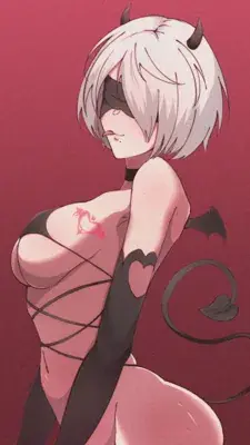 Nude girl with white hair and black stockings