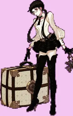 Illustration of Operator 6O in a vintage-inspired outfit with a suitcase.