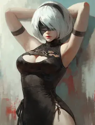 Painting of a woman in a black dress