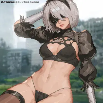Sexy anime girl in a black bra top