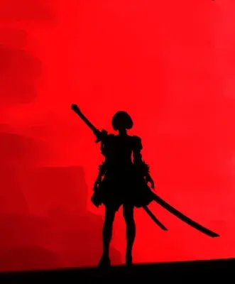 Silhouette of a woman holding a sword