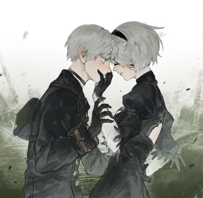 Two anime characters are standing next to each other character