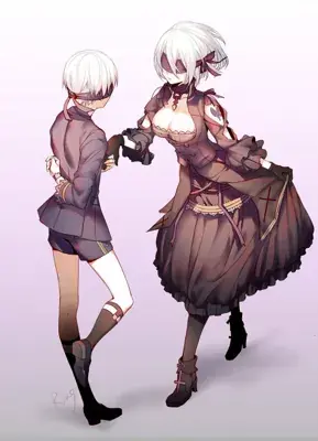 Two anime girls in black and white outfits