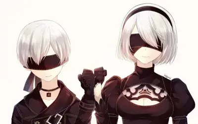 Two anime girls with white hair and black clothes