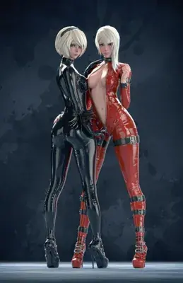Two women in latent suits, one is wearing a latent suit and the other is wearing late
