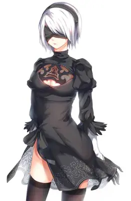 Woman in a black dress and a white hair