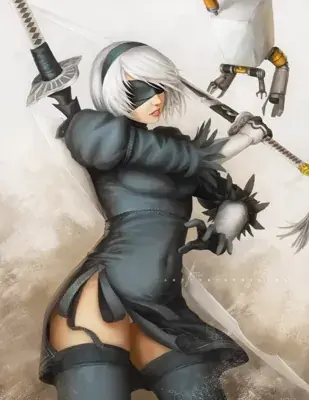 Woman in a black dress and boots holding a sword