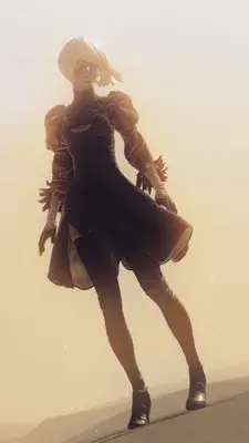 Woman in a black dress and boots is standing on a sand dune