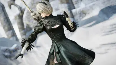 Woman in a black dress and white gloves holding a sword