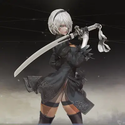 Woman in a black dress holding a sword