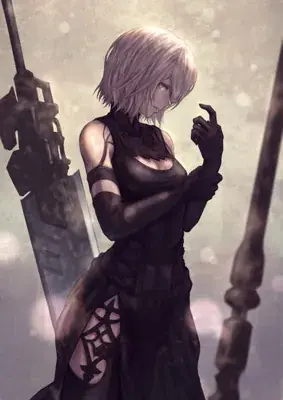 Woman in a black dress holding a sword