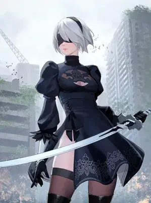 Woman in a black dress holding a sword