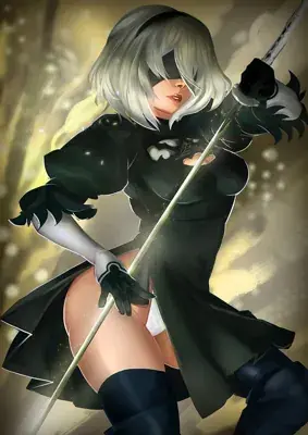 Woman in a black dress holding a sword
