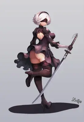Thumbnail of Woman in a black dress holding a sword - Nier Automata Fan Art