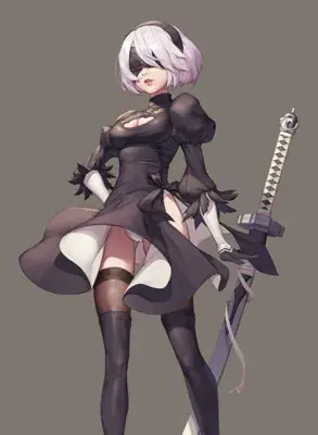 Woman in a black dress holding a sword