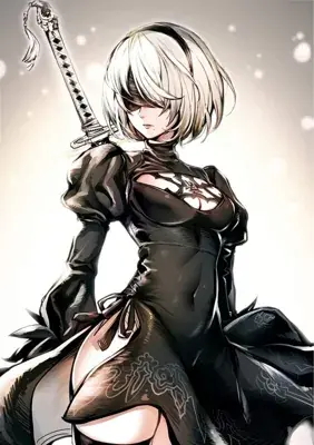Woman in a black dress holding a sword