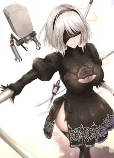 Woman in a black dress holding a sword