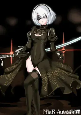 Woman in a black dress holding a sword