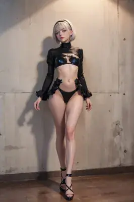 Woman in a black lingers and poses for the camera