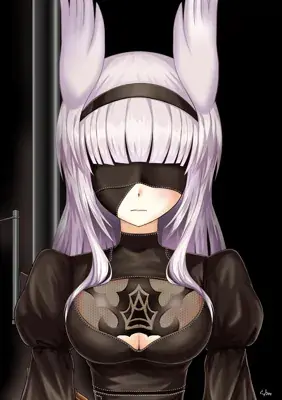 Woman in a black outfit and a white hair