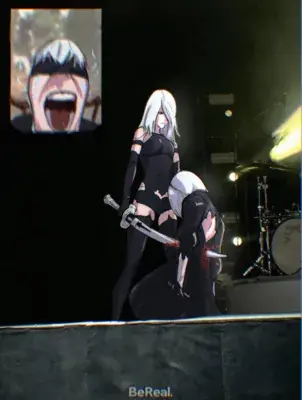 Woman in a black outfit holding a knife