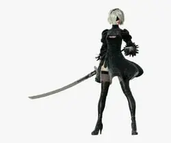 Woman in a black outfit holding a knife