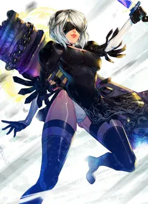 Woman in a black outfit holding a sword
