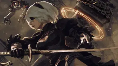 Woman in a black outfit holding a sword