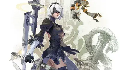 Woman in a black outfit holding a sword