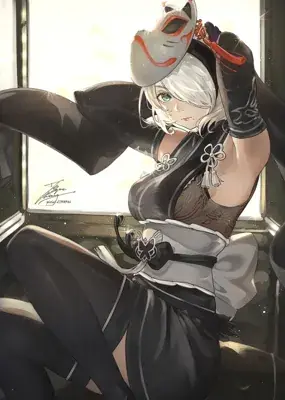 Woman in a black outfit sitting on a window sia