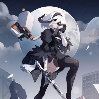 Woman in a black suit and a white hat is holding a knife