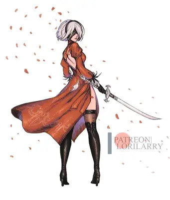 Thumbnail of Woman in a red dress holding a sword - Nier Automata Fan Art