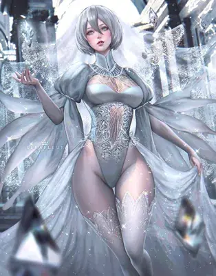 Woman in a white dress and a white caper