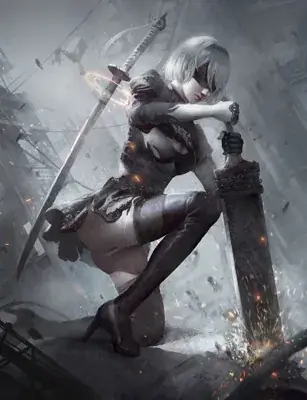 Woman in a white dress holding a sword
